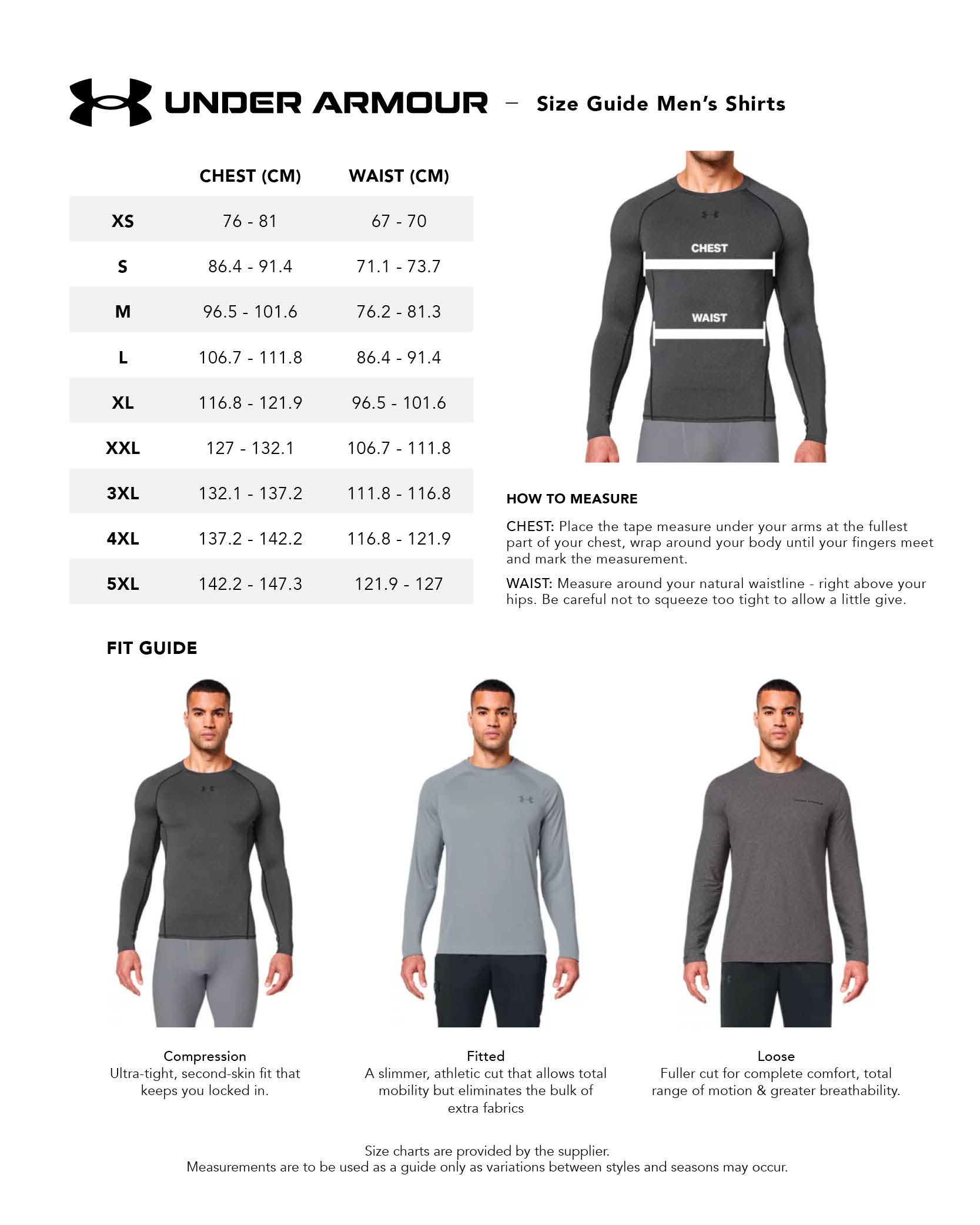 under armour-shirts-mens size chart